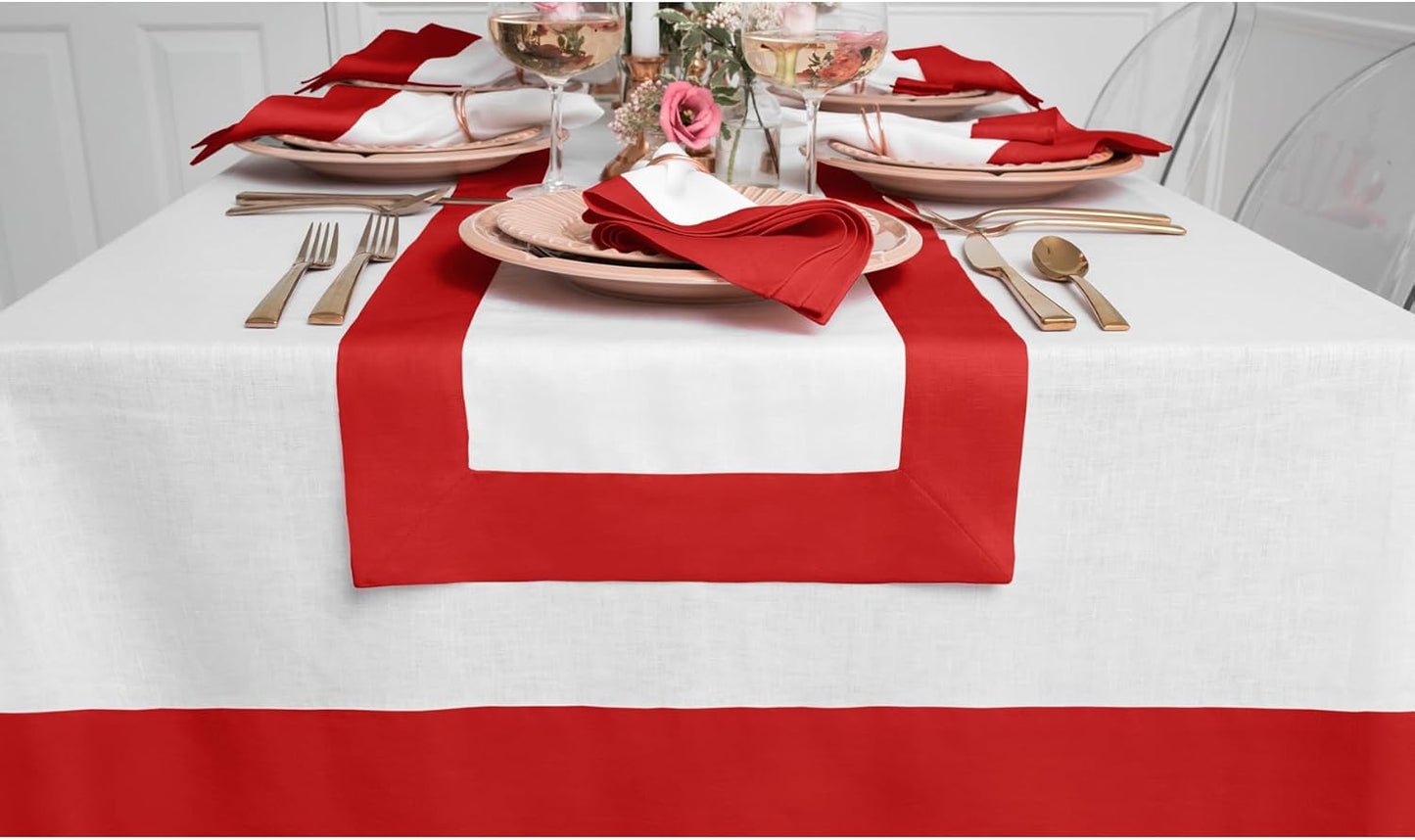 Solino Home Linen Table Runner 72 Inches Long - 100% Pure Linen Red and White Dining Table Runner 14 x 72 Inch for Christmas, Holiday - Contempo
