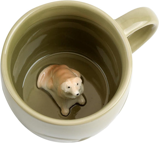 Labrador Dog Ceramic Cup Hidden 3D Animal Inside Mug,Cute Cartoon Handmade Figurine Mug,Christmas Birthday Surprise for Friends Family or Kids (Sage Green Labrador)