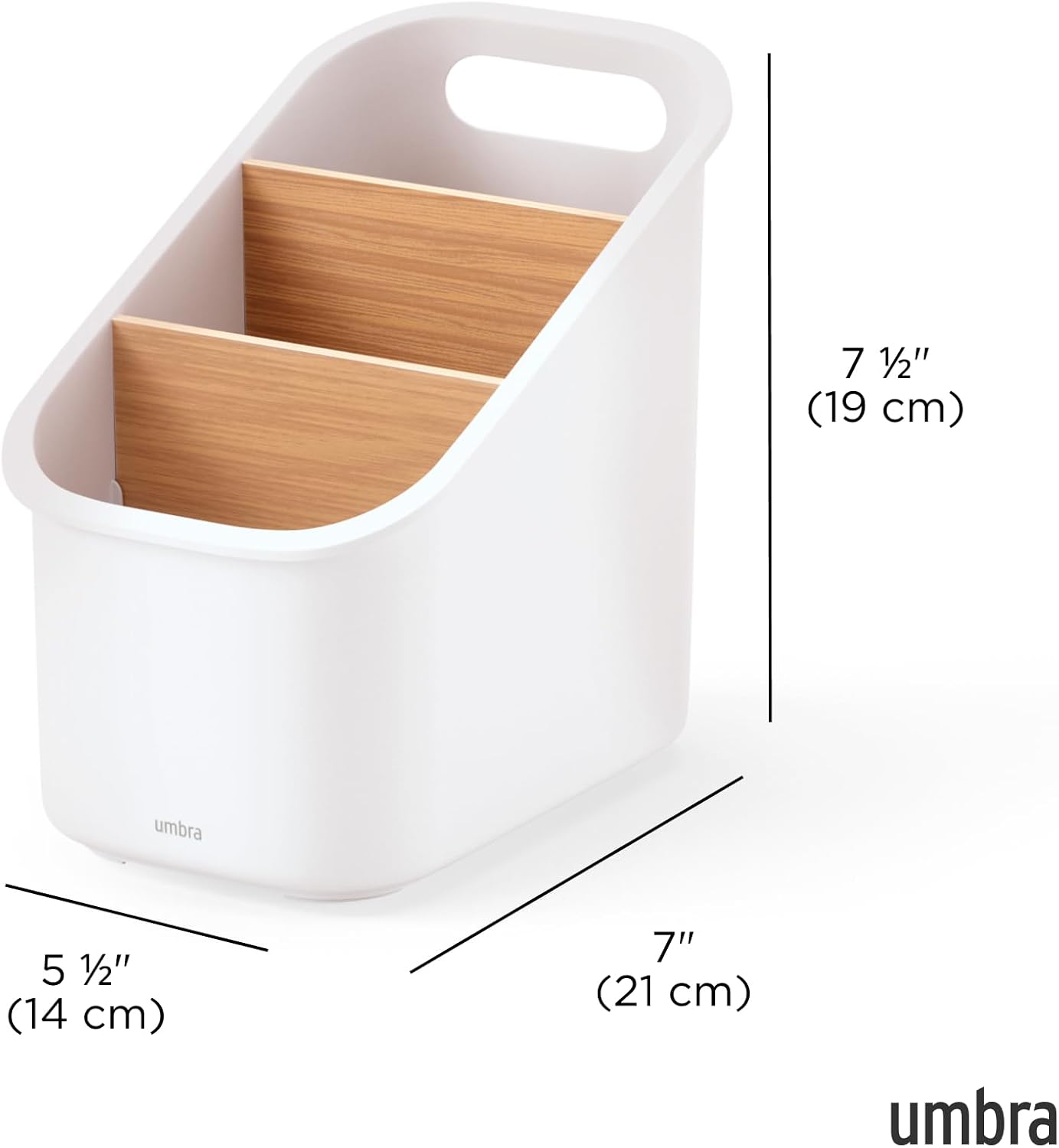 Umbra Bellwood Utensil Holder Kitchen Storage Organizer with Removeable Dividers, White/Natural