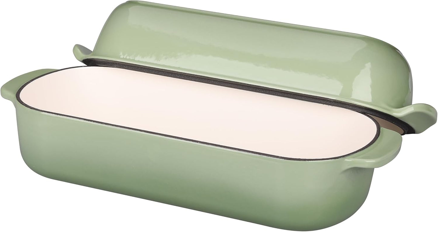 Enameled Cast Iron Loaf Pan with Lid, Dutch Oven Bread pan for Homemade Sourdough Bread Baking, 12.5x5.5 inch, 5qt, Pistachio Green