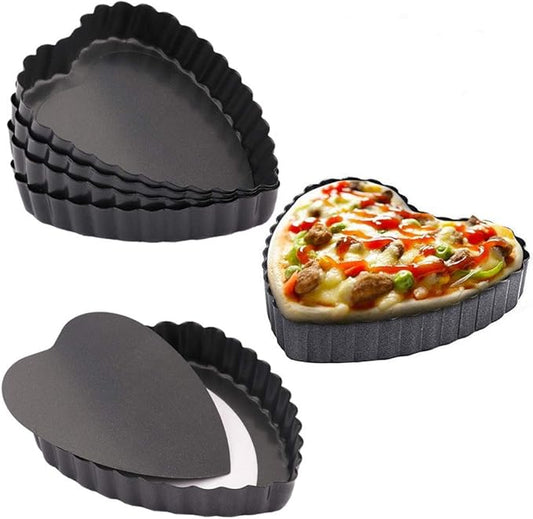 Gutsdoor Mini Tart Pan 4 Inch Heart Shape with Removable Bottom Quiche Pan Nonstick Round Quiche Pie Pan Set of 6