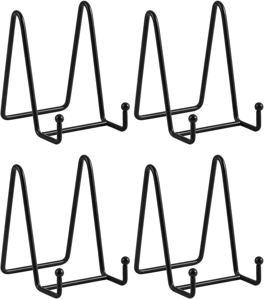 LIONWEI LIONWELI Plate Display Stand Easel Holders - 4.5" Tabletop Metal Stands for Decorative Plates, Photos & Picture Frames - Black, 4-Pack