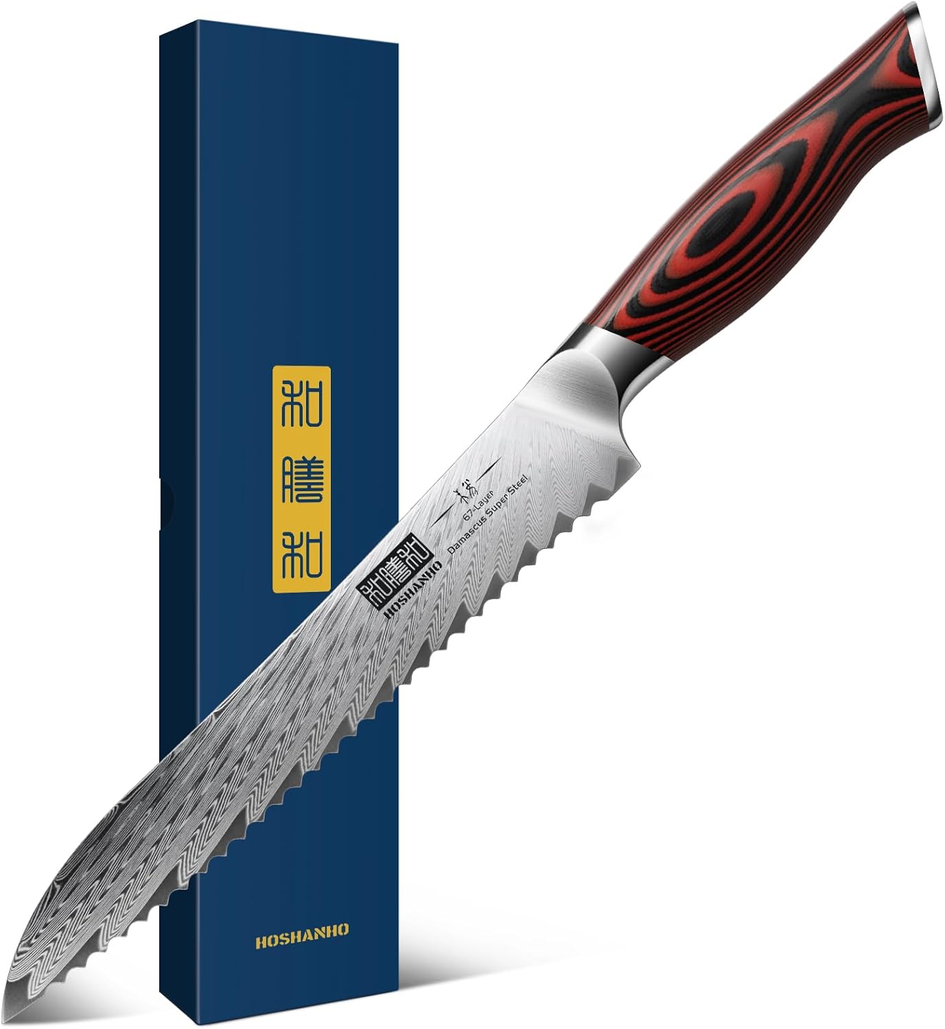 HOSHANHO Bread Knife,8 Inch Serrated Bread Knife Ultra Sharp Damascus Steel Bread Kitchen Knife, Professional Bread Knife for Homemade Bread