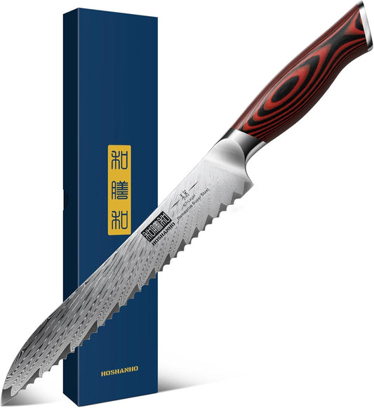 HOSHANHO Bread Knife,8 Inch Serrated Bread Knife Ultra Sharp Damascus Steel Bread Kitchen Knife, Professional Bread Knife for Homemade Bread