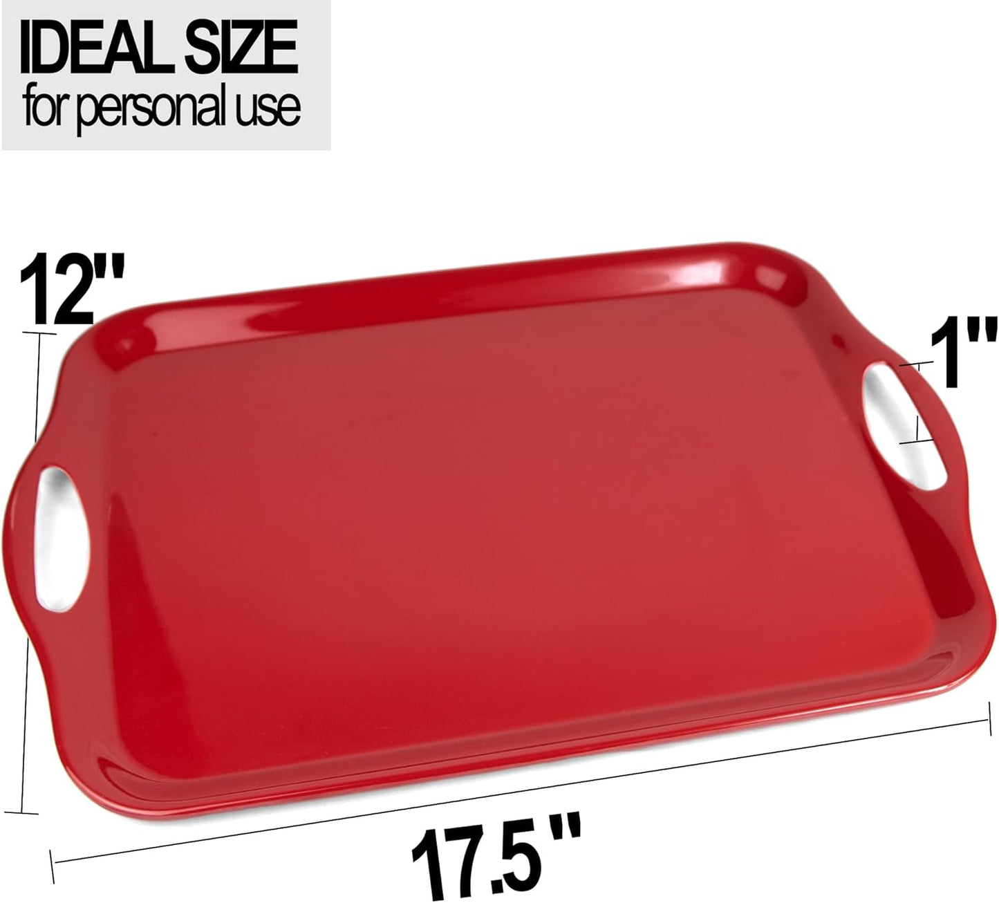 17.5 x 12’’ Large Melamine Serving Tray with Handles, Set of 2 Rectangular Melamine Serving Platters, Dishwasher Safe Trays for Eating, Appetizer, Charcuterie, Snack, Fruits, Desserts, Red
