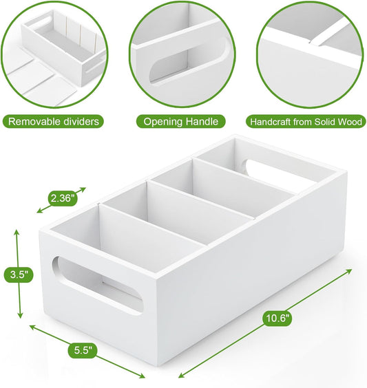 DRASTAR Pantry Organization and Storage Bins, Seasoning Packet Organizer with Removable Dividers,Wooden Storage Caddy for Kitchen, Pantry, Cabinet, Countertop, Black