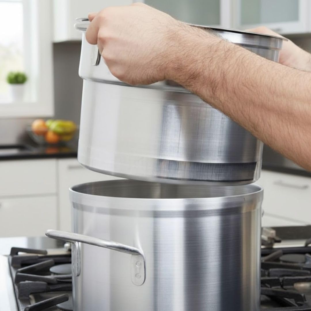 Soro Essentials- 8 Qt. Aluminum Double Boiler Pot with Lid- Steam Melting Stock Pot for Butter Chocolate Cheese Caramel Fondue Candy Dessert and Sauces