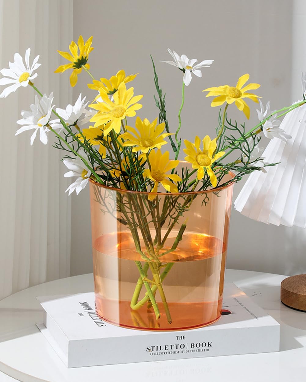 Bathroom Trash Can 6.5 x 5.7 x 6.1 Inch Small Trash Can Plastic Wastebasket Large Capacity Orange Round Garbage Can for Bathroom Bedroom Office Kitchen Dorm Room (S)