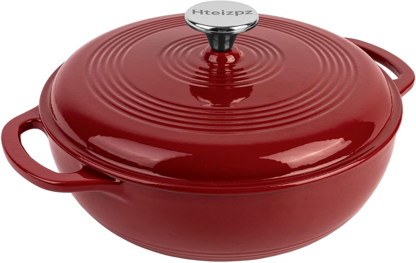 Enameled Cast Iron Dutch Oven Pot with Lid, 3 Quart Shallow Dutch Oven, Oven Safe up to 500° F, Suitable for Bread Baking, Braising, Roasting, Stews, Red