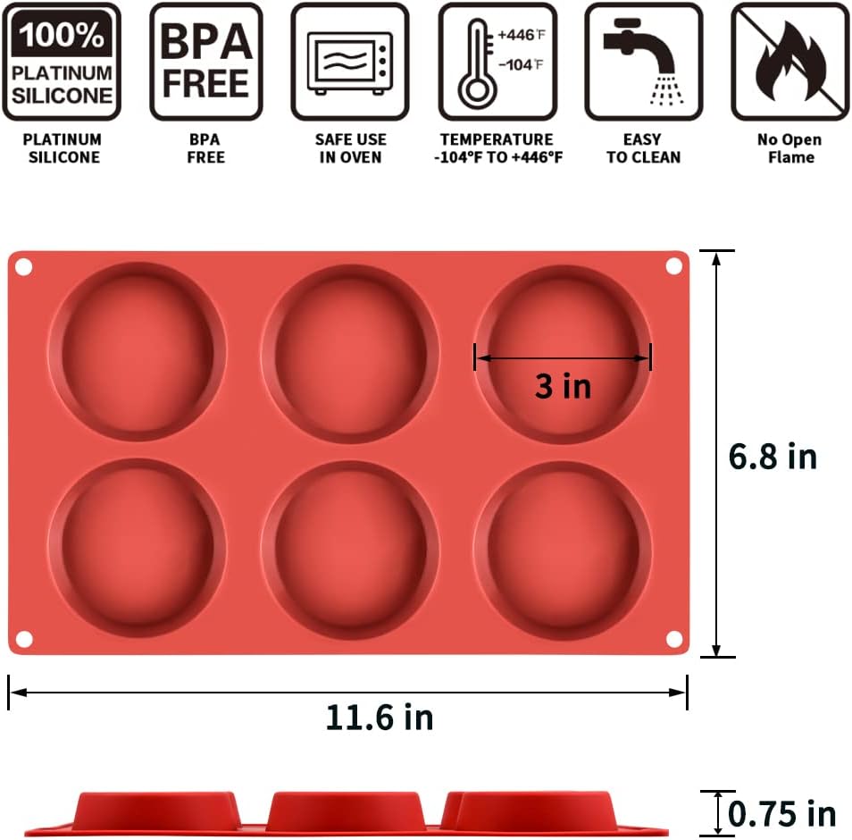 CAKETIME Silicone Egg Molds - Muffin Top Pan Whoopie Pie Pan 3" Round Silicone Baking Mold for Whoopie Pie, Corn Bread, Egg bites, English muffins, Tarts 1 Pack