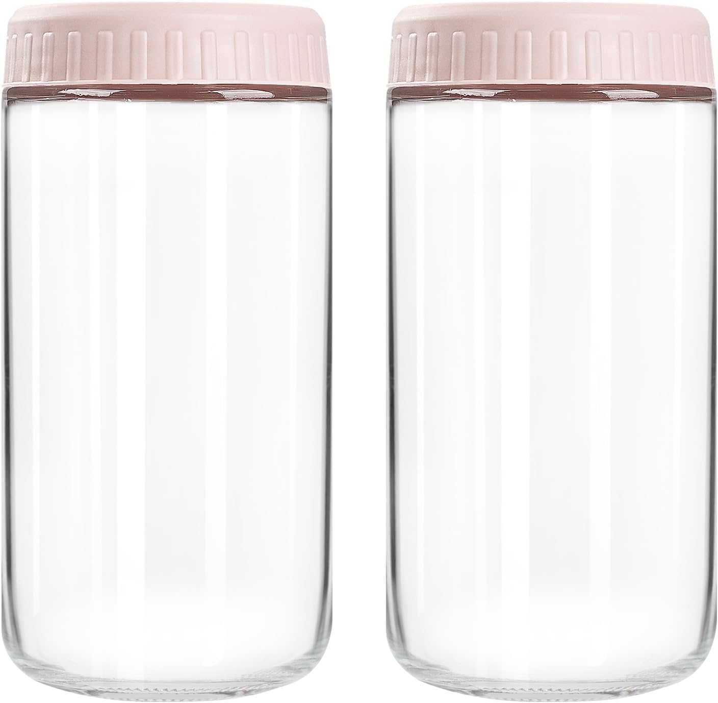 Overnight Oats Containers with Lids, 24oz Glass Jars with Lids 2 pcs, Pink, Wide Mouth Mason jars for Salad, Yogurt, Snacks, Meal Prep
