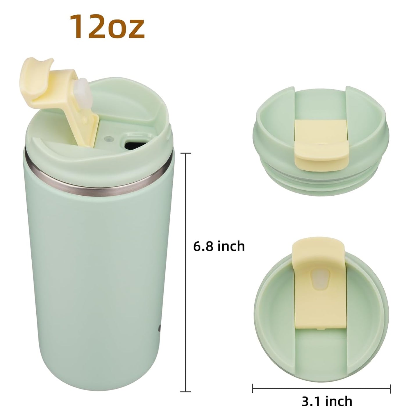 Tumbler with Lid, 12 oz Travel Coffee Mug Double Wall Vacuum Stainless Steel Thermal Metal Cup Insulated Water Bottle,Macaron Green