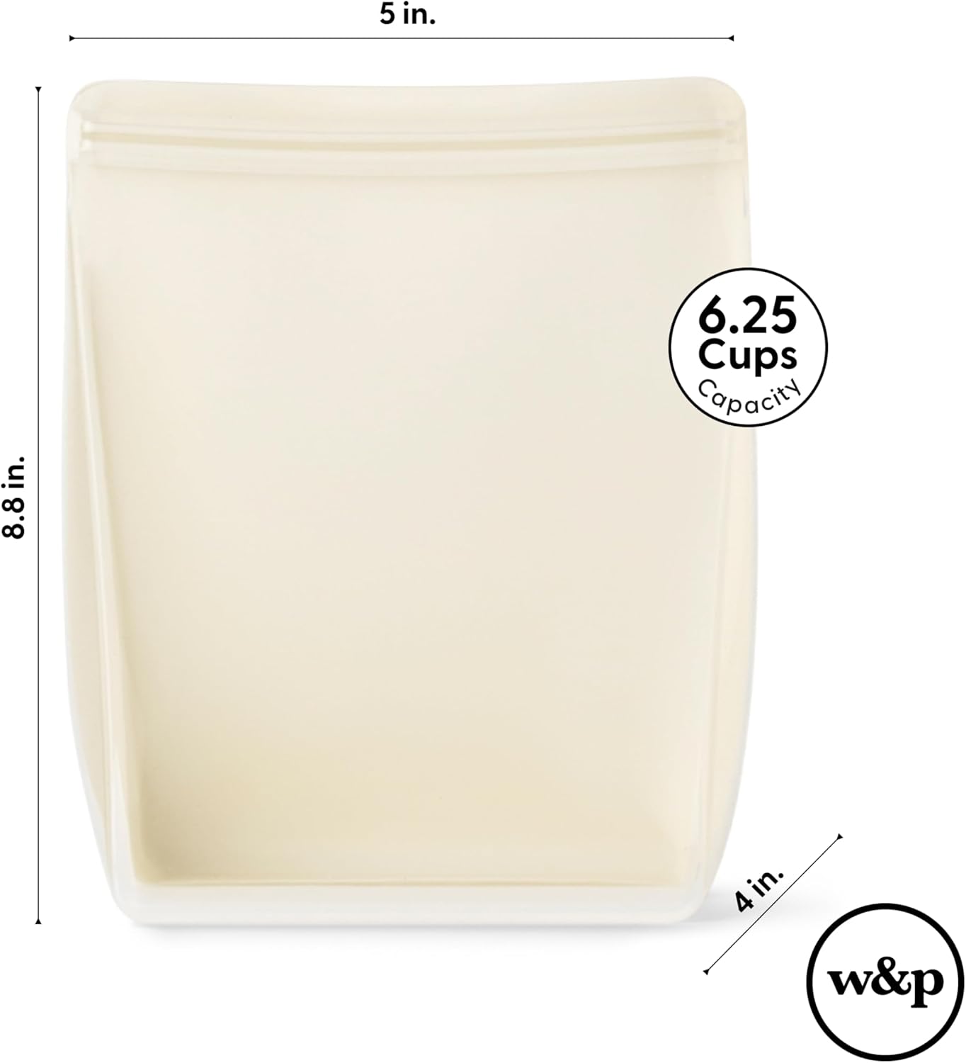 W&P Porter Silicone Reusable Storage Bag, Sandwich (50oz Stand-Up), Cream, Food Storage Container, Microwave and Dishwasher Safe, Easy Cleaning