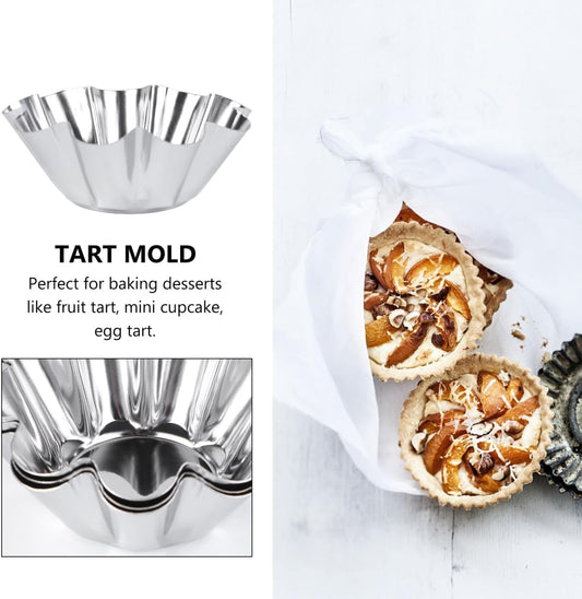 6Pcs Non-stick Stainless Steel Flower Tart Pans for Baking Mini Cupcakes Egg Tarts and Desserts Carbon Steel Molds for Kitchen Use