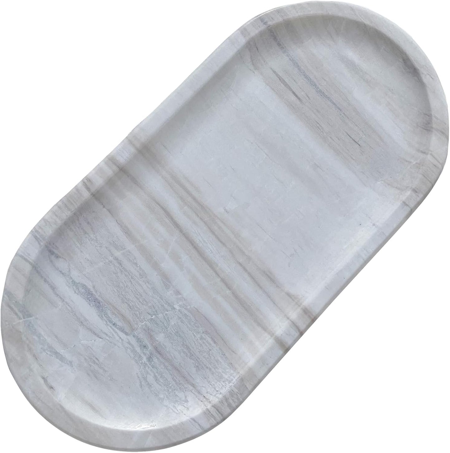 Natural Marble Tray, Stone Vanity Tray for Bathroom & Kitchen Countertop - Organizer for Perfume, Jewelry, Cosmetics 12x6 Inch,Light Wood Grain