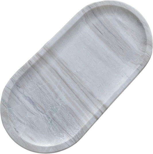 Natural Marble Tray, Stone Vanity Tray for Bathroom & Kitchen Countertop - Organizer for Perfume, Jewelry, Cosmetics 12x6 Inch,Light Wood Grain