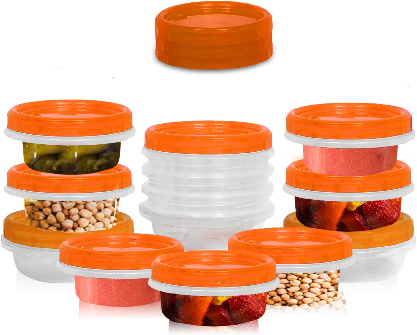 [Orange - 12 Pk] Airtight Deli Containers with Lids Twist Lock Top Clear Food Storage for Meal Prep Snacks and Leftovers Freezer and Microwave Safe Stackable Leak-Resistant and 12 Pc. Set (8 Ounce)