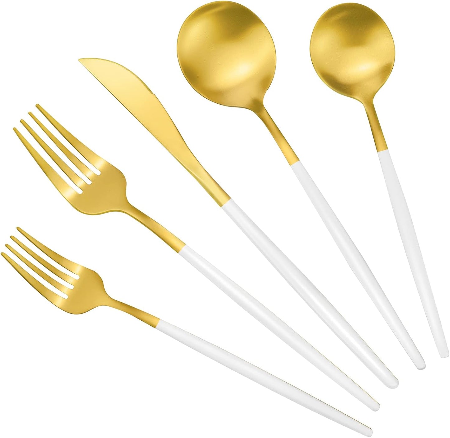 White And Gold Silverware Set for 8, 40-Pieces Matte Gold And White Handle Flatware Set, Stainless Steel Cutlery Tableware set, Kitchen utensils set Include Spoons And Forks Set, Dishwasher Safe