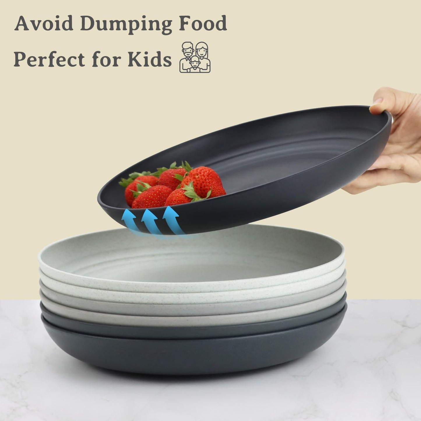 Wrova Wheat Straw Dinner Plates - 10 Inch Unbreakable Set of 8 - Dishwasher & Microwave Safe Reusable Plates - Lightweight for Kitchen, Camping (Classic Series)