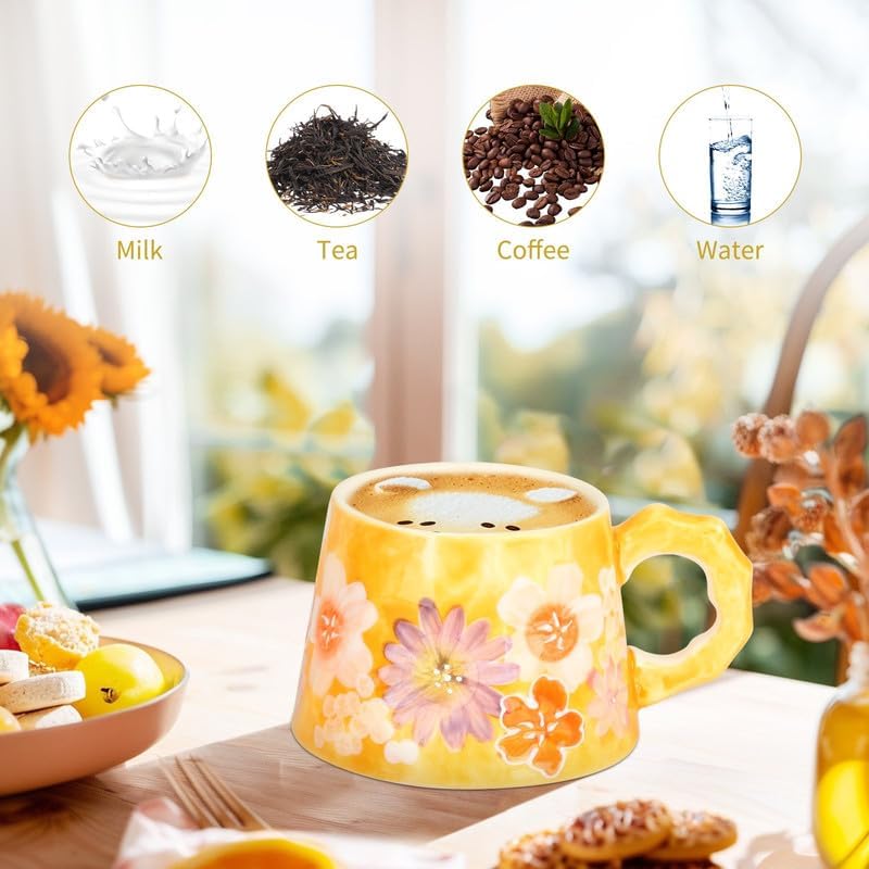 13oz ceramic mug, enlarged and thickened breakfast cup, suitable for spring, summer, autumn and winter, hand-painted cup, a personalized gift for girlfriend.