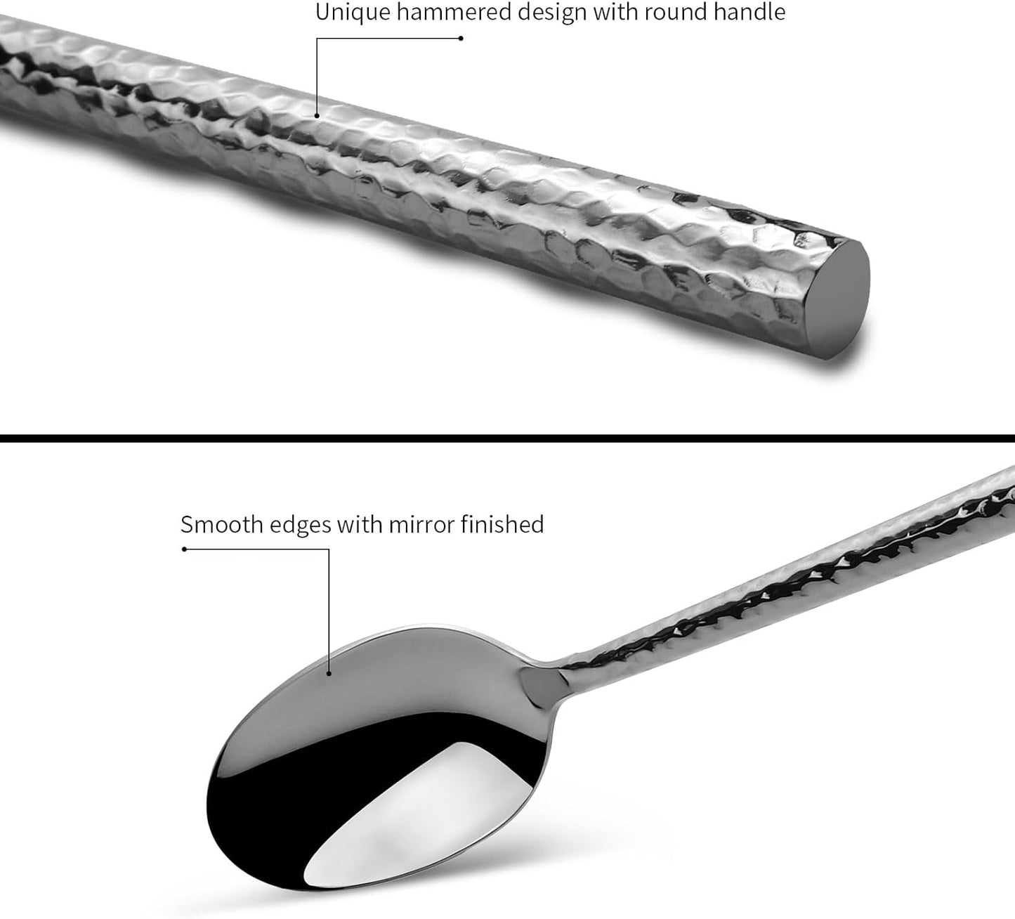 18/10 Stainless Steel Flatware Set Hand Forged Silverware Set Cutlery Set Round Hammered Handle Mirror Finished Heavy Duty 10 Pieces Service for 2