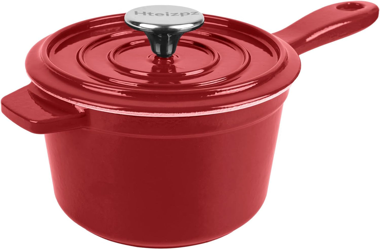 Enameled Cast Iron Sauce Pan with Lid, 1.7 Quart Saucepan with Lid, Small Dutch Oven Pot, Suitable for Small Portions of Soup, Sauces, Oatmeal, Red
