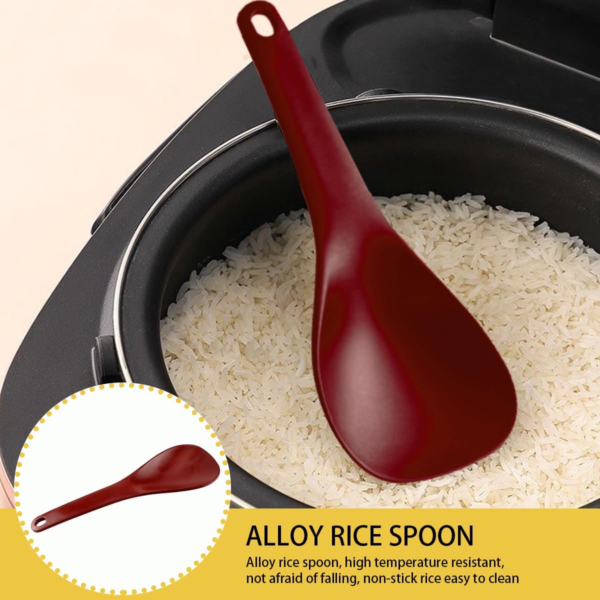 DOERDO 3Pcs Rice Paddle Spoon Non Stick Soup Spoon Hea-Resistant Cooking spoon for Rice Soup Potato, Red