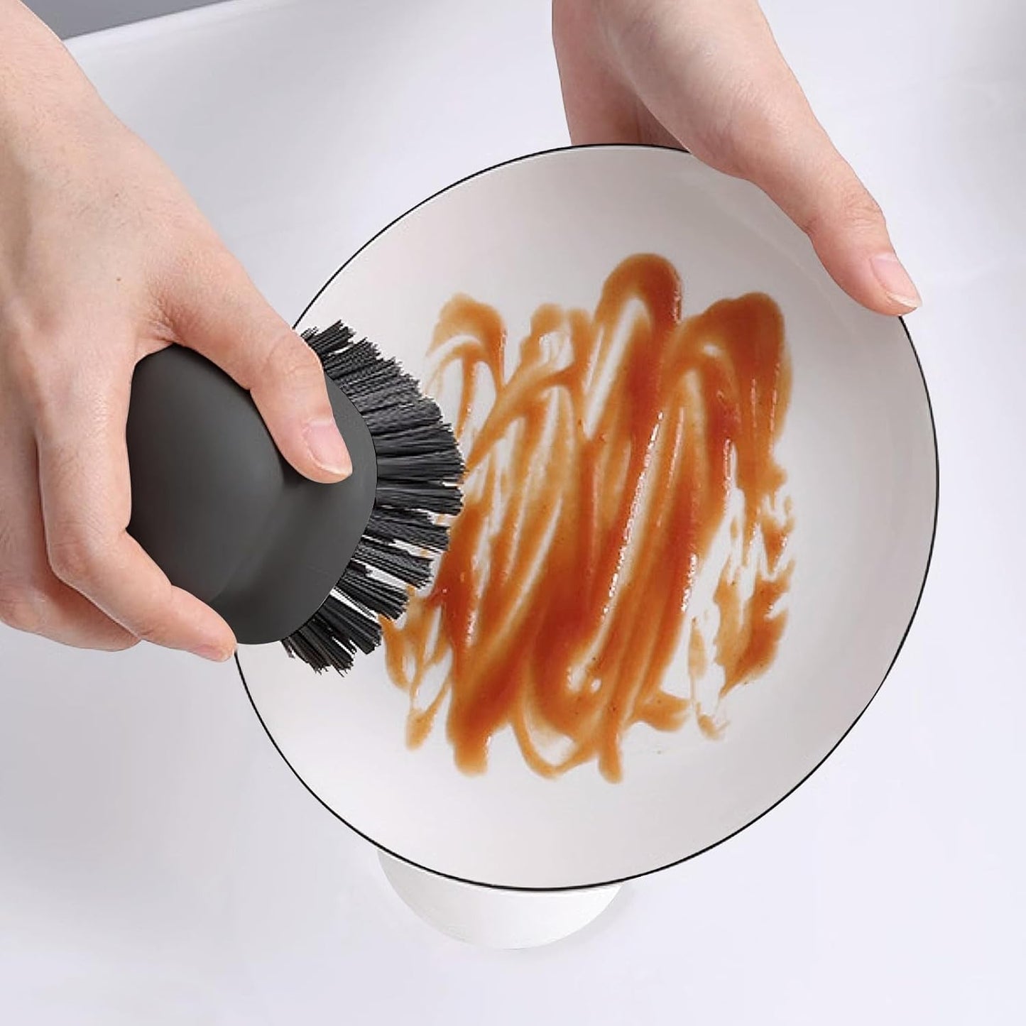 2Pack Dish Scrub Brush, Palm Brush Dish Scrubber with Ergonomic Grip, Kitchen Scrub Brushes for Cleaning for Pans, Pots, Kitchen Sink Cleaning-Black