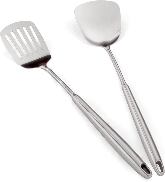 304 Stainless Steel Utensil, 2 PCS Large Metal Cooking Utensil Tools Spatula Set