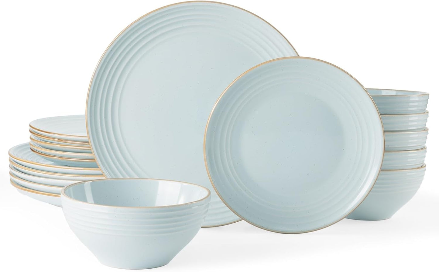 Famiware Jupiter Dinnerware Set, Plates and Bowls Dish Sets for 6 (18 Pieces), Microwave and Dishwasher Safe Stoneware Speckled Tableware, Chip and Scratch Resistant, Light Blue