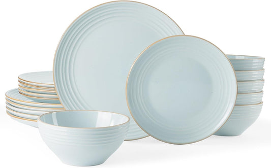 Famiware Jupiter Dinnerware Set, Plates and Bowls Dish Sets for 6 (18 Pieces), Microwave and Dishwasher Safe Stoneware Speckled Tableware, Chip and Scratch Resistant, Light Blue