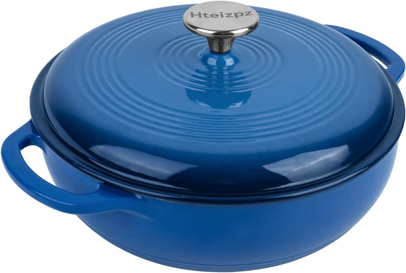 Enameled Cast Iron Dutch Oven Pot with Lid, 3 Quart Shallow Dutch Oven, Oven Safe up to 500° F, Suitable for Bread Baking, Braising, Roasting, Stews, Blue