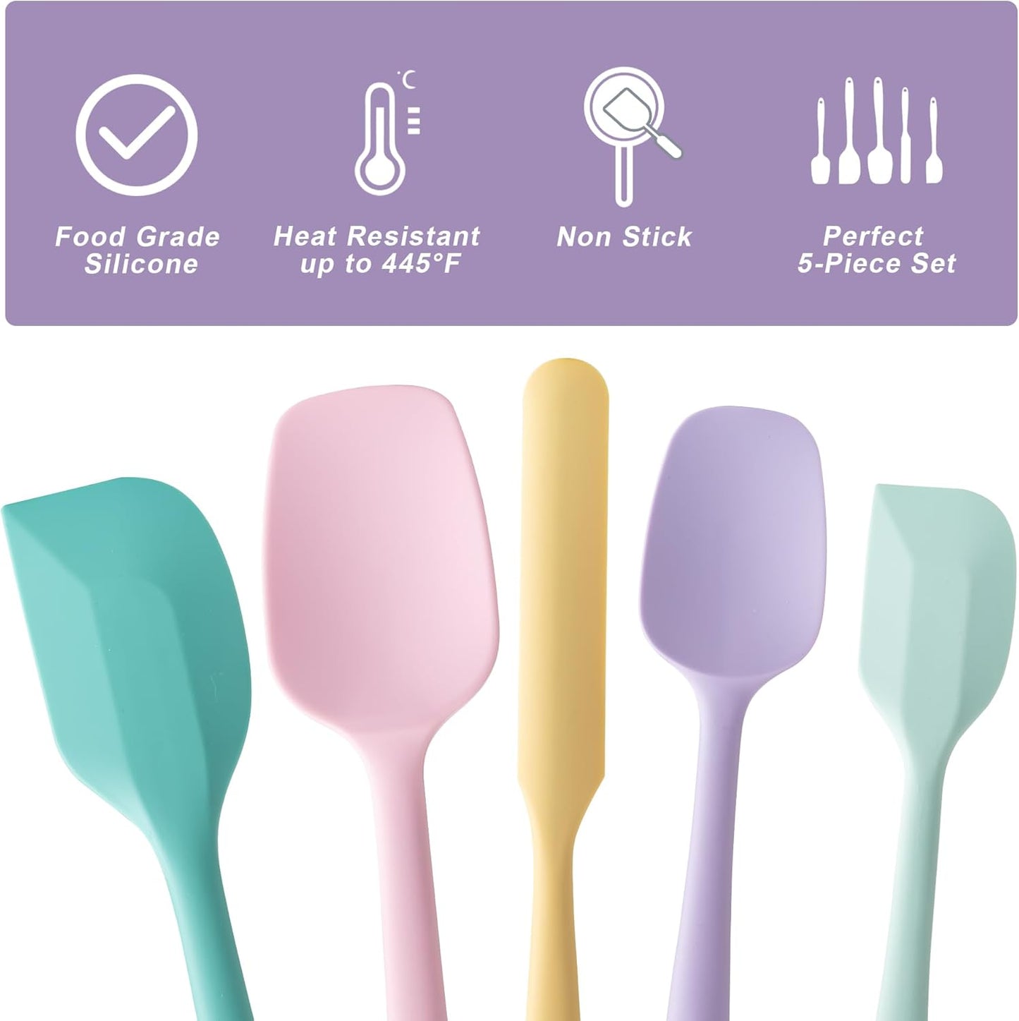 Silicone Spatula Set, 5 Piece Food Grade Rubber Spatulas for Baking, Cooking, and Mixing High Heat Resistant Non Stick Dishwasher Safe BPA-Free (Multicolor 3)