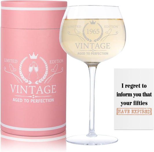 60th Birthday Gifts for Women, Best Gifts for 60 Year Old Woman, Vintage 1965 Engraved 60th Wine Glass, Unique 60 Year Old Birthday Decorations for Women, Turning 60 Presents