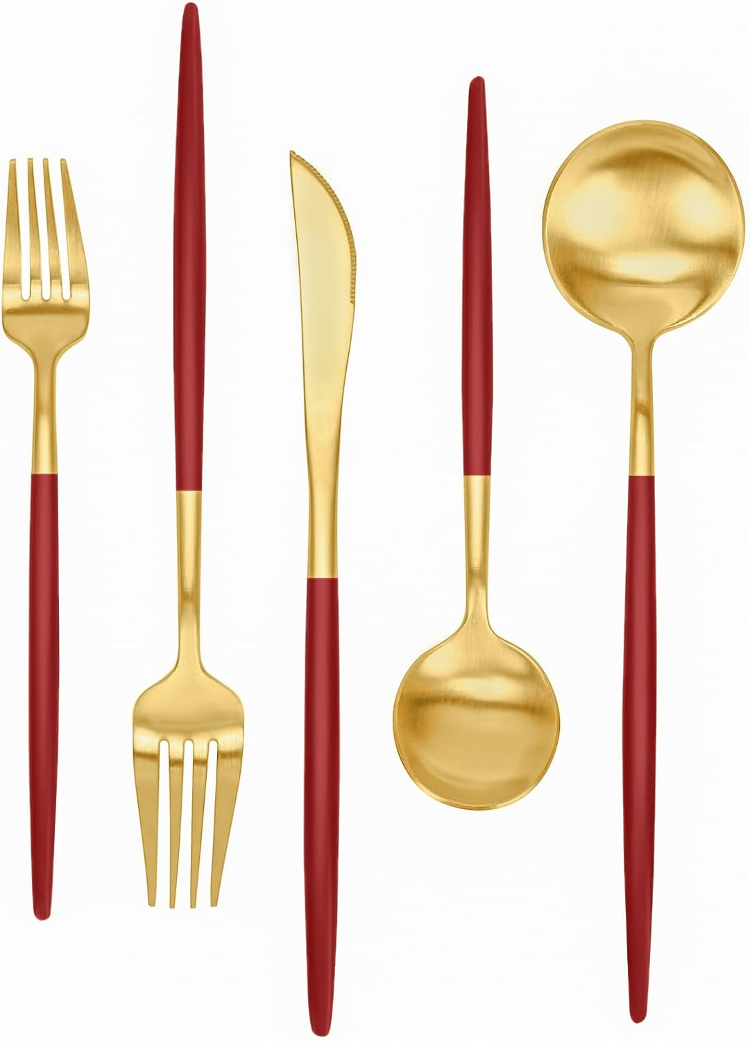 Matte Red Gold Silverware Set 30 Pieces, FAMEWARE Stainless Steel Flatware Set，Service for 6，Kitchen Utensil Set, Tableware Cutlery Set, Satin Finished Polished & Dishwasher Safe