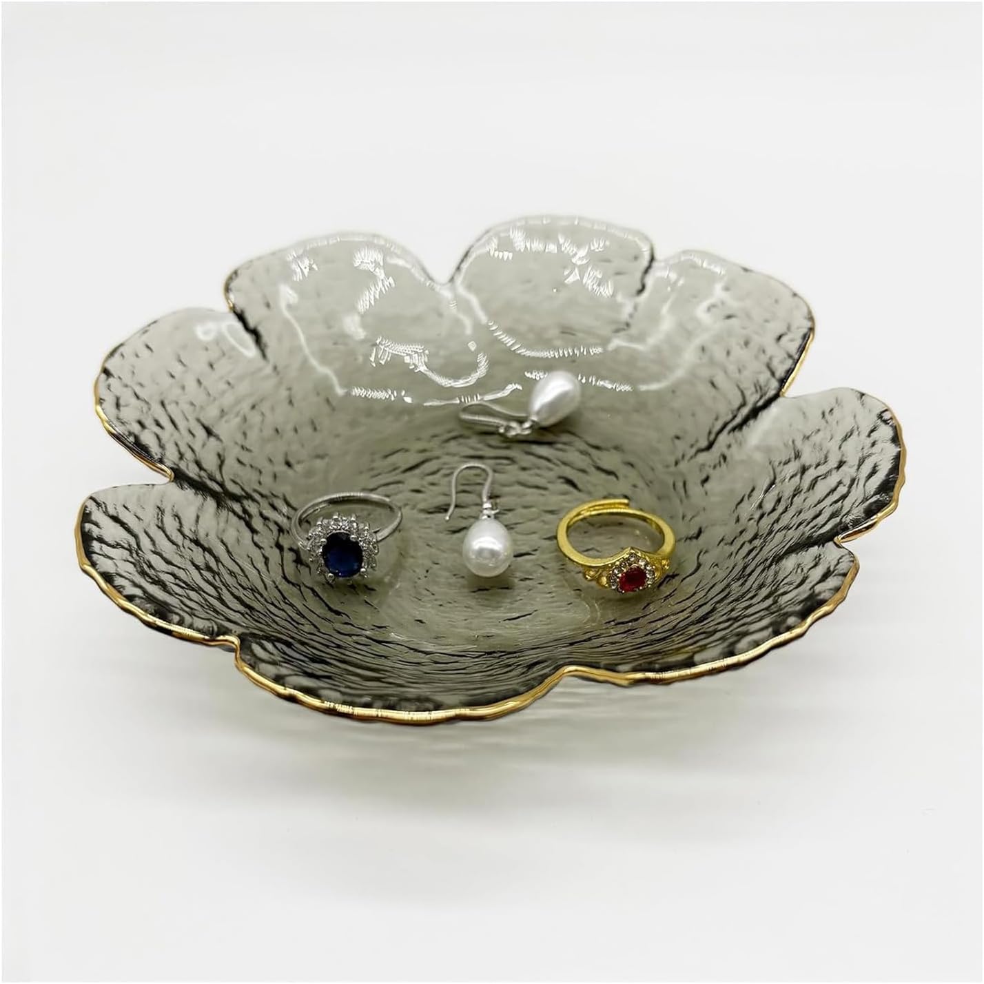 Flower Glass Jewelry Dish Tray, Small Ring Dish, Crystal Ring Jewlery Holder Dish, Vanity Decorative Tray Jewelry Plate, Engagement Gift Trinket Dish for Rings, Earrings, Entryway Key Bowl