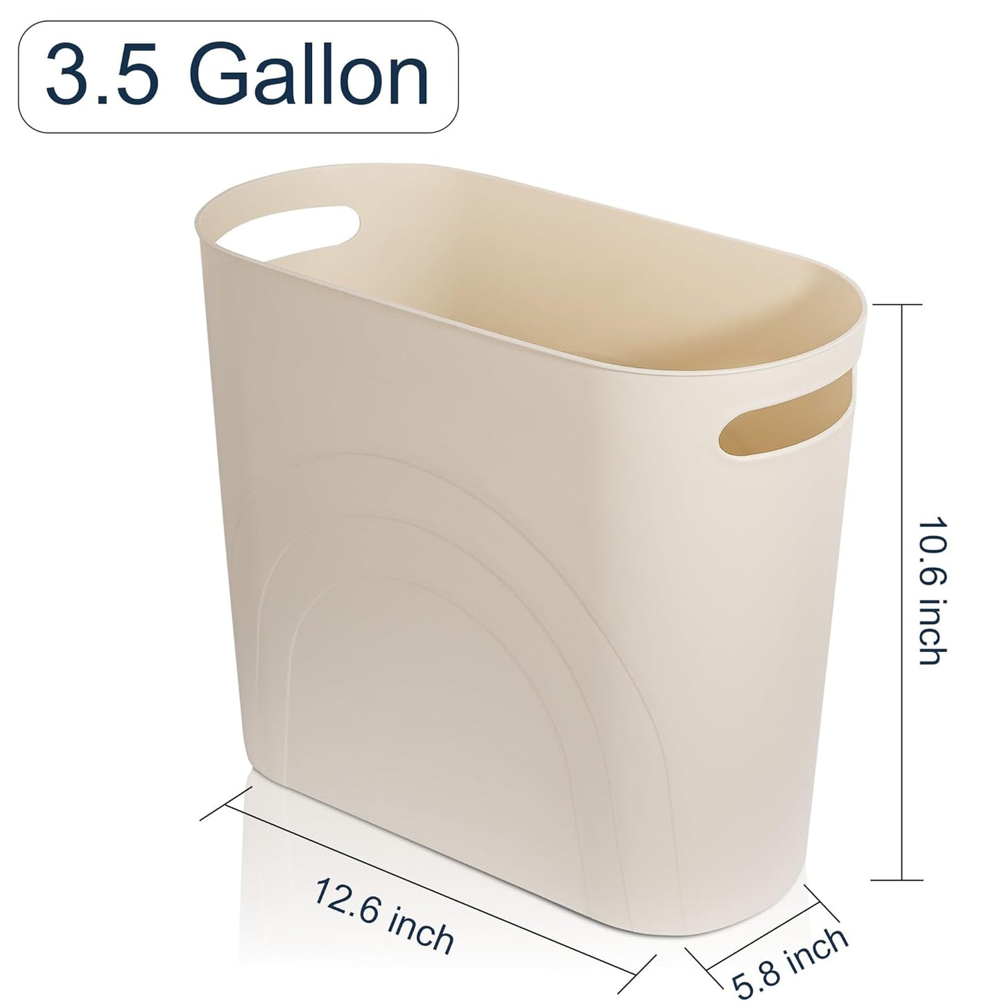 rejomiik Small Trash Can, 3.5 Gallon Slim Garbage Can Plastic Waste Basket with Handles Container Bin for Narrow Spaces Bathroom, Bedroom, Kitchen, Office at Home, 2 Pack Cream