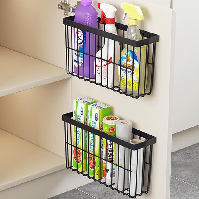 2 Piece Kitchen Cabinet Door Storage Box,Self Adhesive Wall Mounted Storage Boxes,Wardrobe/Bathroom/Refrigerator Small Items Organizer Storage Box (Black)