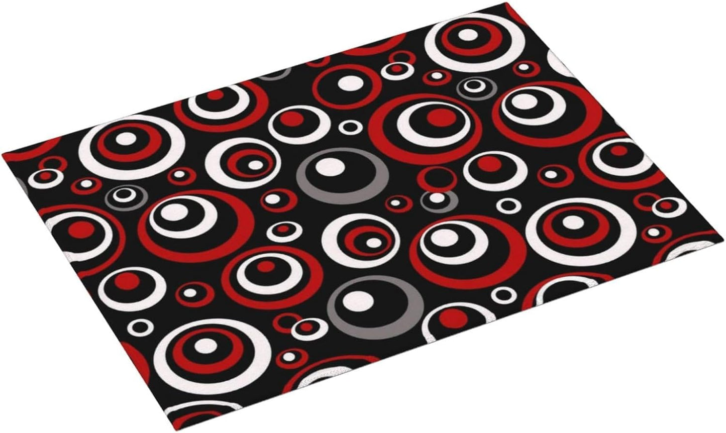 Red Black White Retro Geometric Circle Dish Drying Mats for Kitchen Counter & Sink, Modern Art Kitchen Drying Pad, 18" x 24" Absorbent Reversible Foldable Dish Drainer Rack Mats, Home Decor Black Red