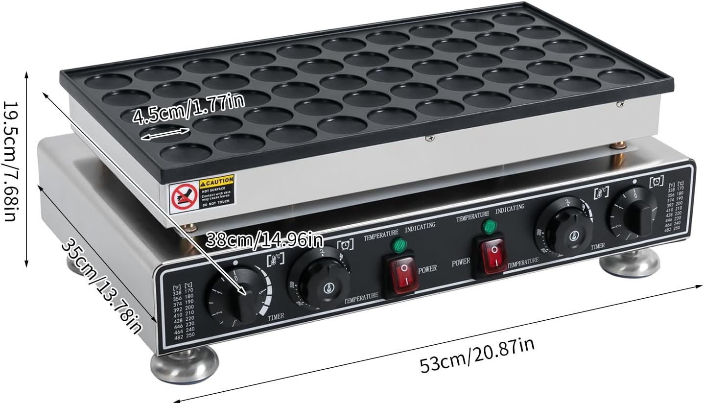 50 Pcs Waffle Maker Mini Pancake Maker Commercial Waffle Making Machine Professional Round Waffle Maker for Home Restaurant and Snack Bar 1800W 110V