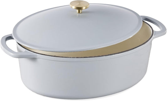 Best Choice Products Oval 7.5 Quart Enamel Cast-Iron Dutch Oven, Heavy-Duty Pre-Seasoned for Baking, Cooking w/Side Handles – French Gray