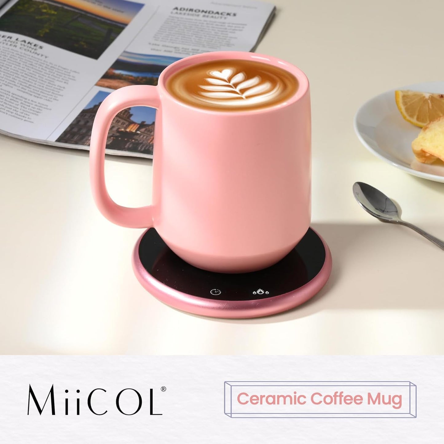 Miicol Ceramic Coffee Mug, 16 oz Large Coffee Cup, Tea Mug with Handle, Flat Bottom Mug for Men, Women, Office, Microwave and Dishwasher Safe, Multi-Color, Pink