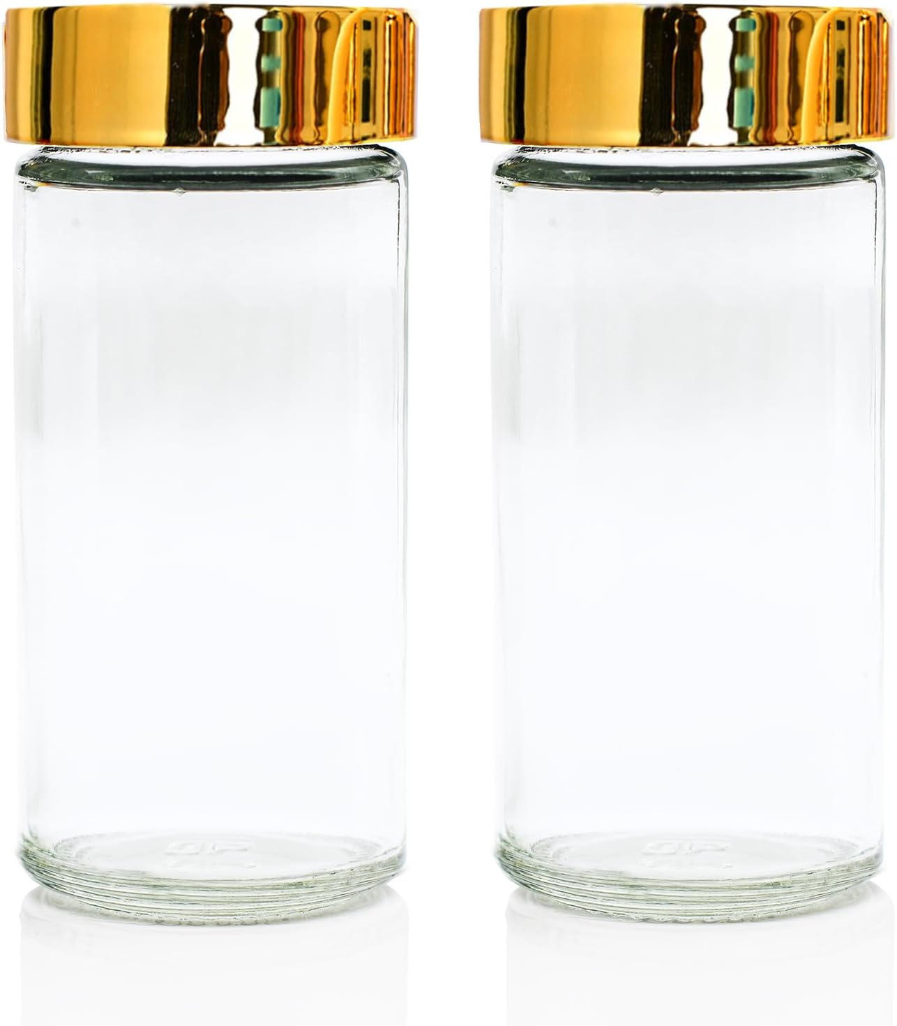 2pcs Gold Spice Jars, 3 oz Glass Seasoning Bottles, Spices Container, Empty Spice Jars, Round Spice Bottles with Airtight Plastic Caps with Shaker Lids (2, gold)