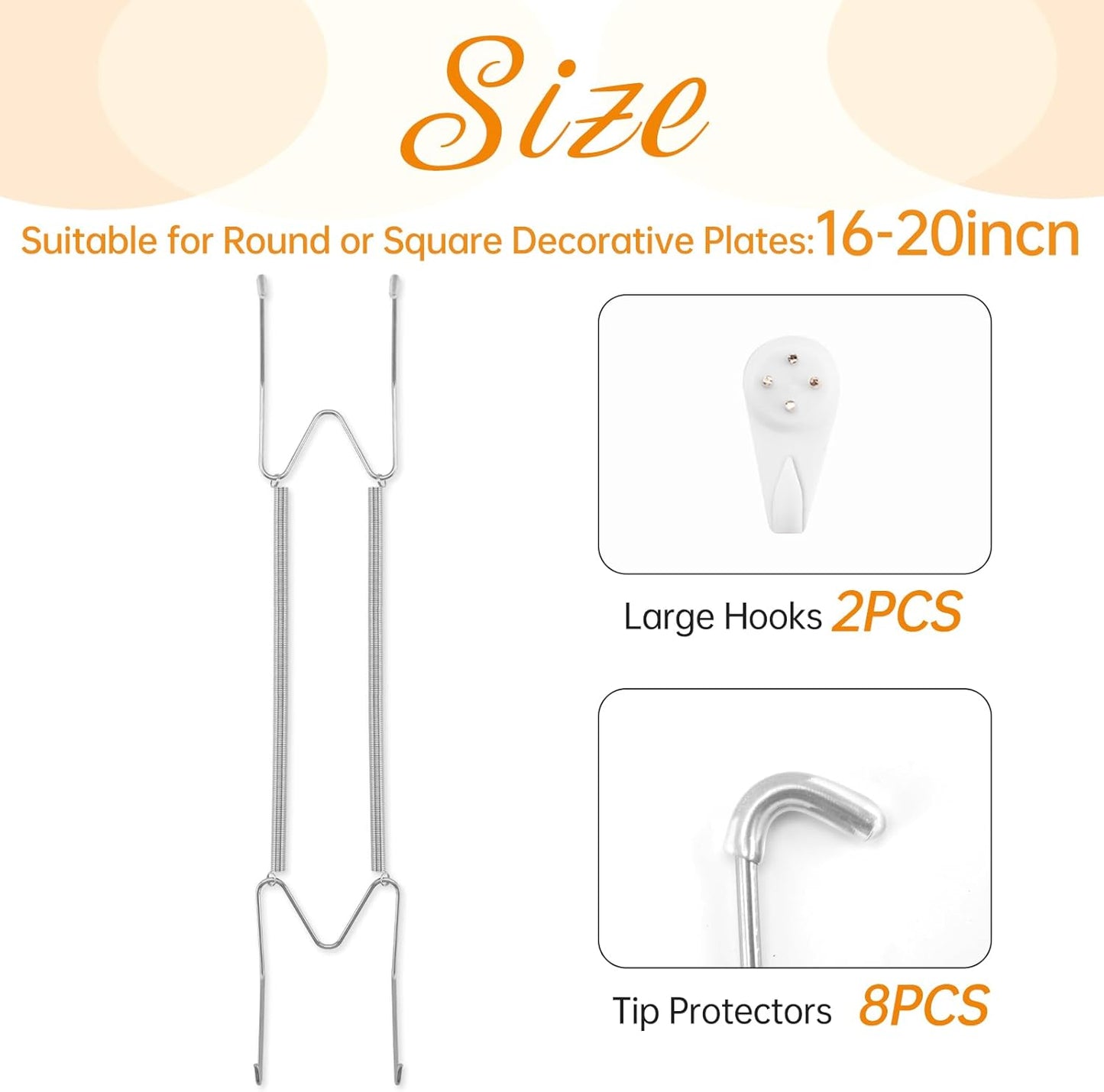 2 Pack Plate Hangers for The Wall, Suitable for 6-8 inch Art Plate, Stainless Steel Invisible Heavy Duty Wire Plate Holder with Wall Hooks, Plate Hangers for Displaying Plates, Platter, Dish, Silver