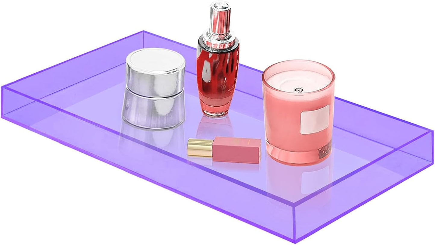 ROYALITA Acrylic Tray Bathroom Tray for Countertop, Guest Towel Holder Tray for Napkin Perfume Jewelry Makeup, Vanity Trays for Soap Dispenser, Aromatherapy, Cup & Candle, Purple