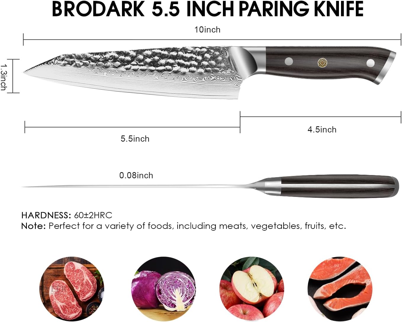 BRODARK Paring Knife, Damascus Utility Knife 5 inch, Japanese VG10 Steel Core Ultra Sharp Peeling Knife with Ebony Handle, Hand Made with Gift Box, Holiday Gifts