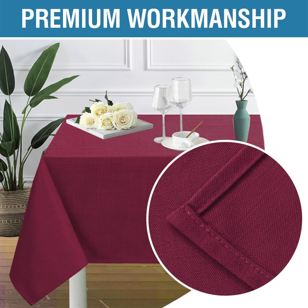 H.VERSAILTEX Linen Textured Table Cloths 54 x 80 Inch Premium Solid Tablecloth Spill-Proof Waterproof Table Cover for Dining Buffet Feature Extra Soft and Thick Fabric Wrinkle Free, Christmas Red