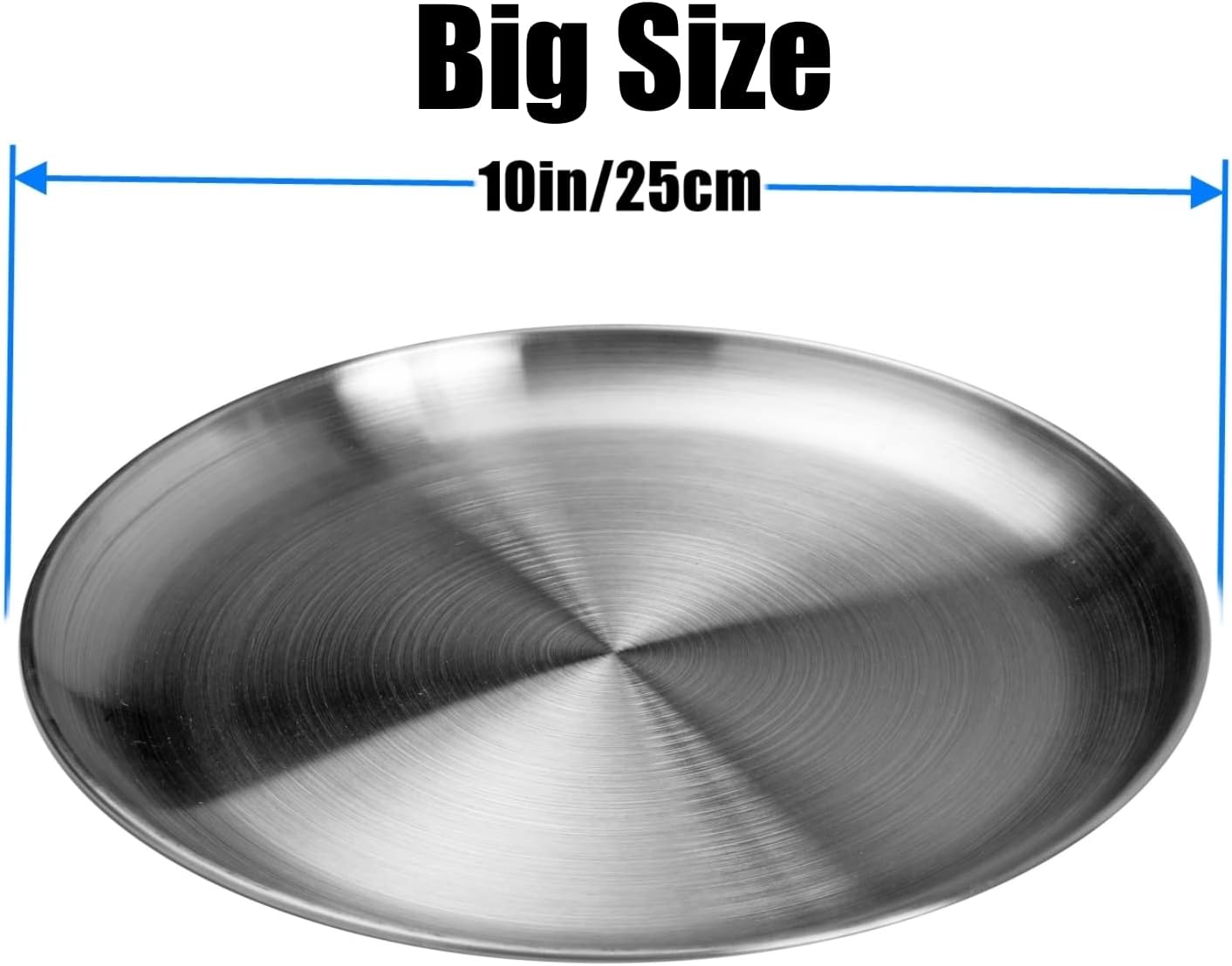 Stainless Steel Plates 10 inch Metal Lightweight Unbreakable Dinner Dishes Plates Set Non-Toxin Dishwasher Safe BPA Free and Healthy (4 Pcs)
