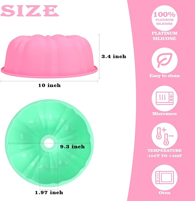 HUAKENER 10 Inch Fluted Cake Pan (2 Pack) - 12 Cups Nonstick Fluted Tube Pan, Large Size Silicone Baking Molds for Cake, Brownie, Cornbread