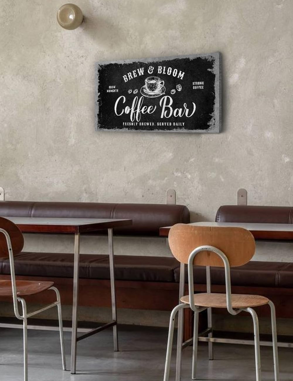 IPIC - Rustic Coffee Bar Sign Brew and Bloom, Canvas Print Wall Art for Coffee Station, Rustic Industrial Style Wall Decor for Home Kitchen and Cafe